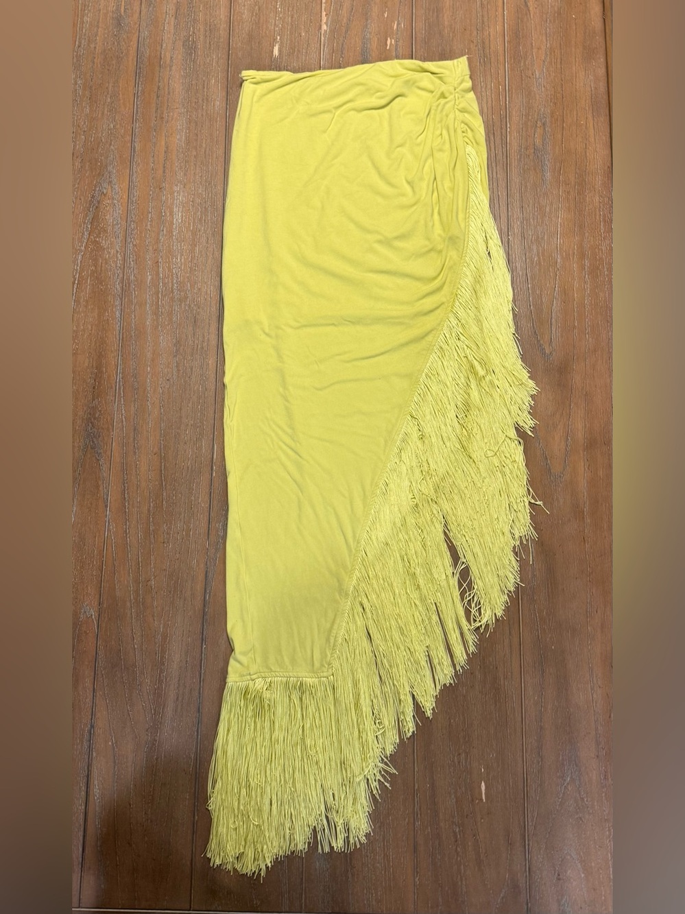 Asymmetrical Fringe Midi Skirt - Lime Yellow